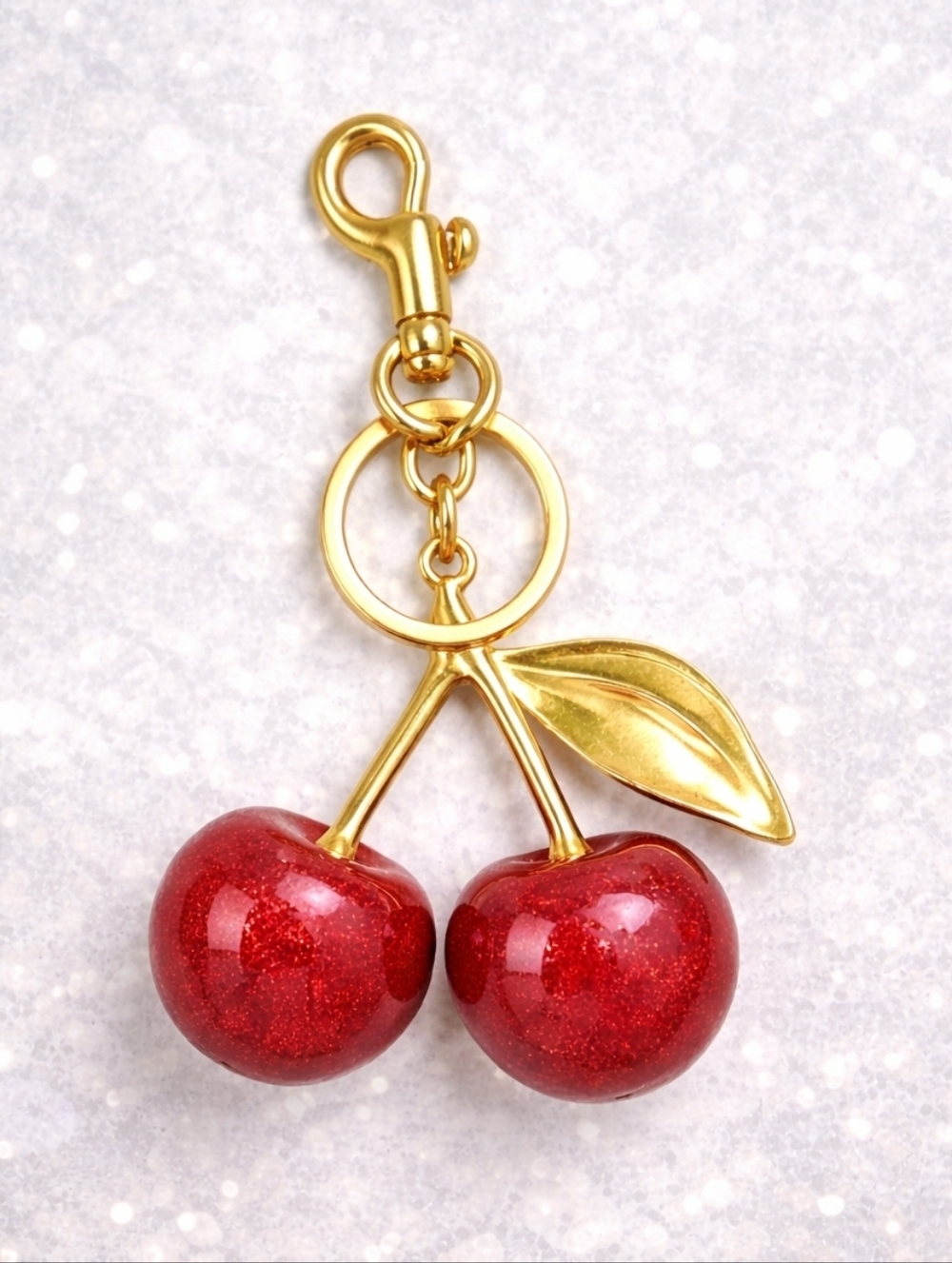 Large Red Cherries on a K Gold Plated Keychain / Bag Charm